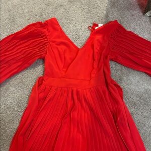 Elegant Red Pleated Dress